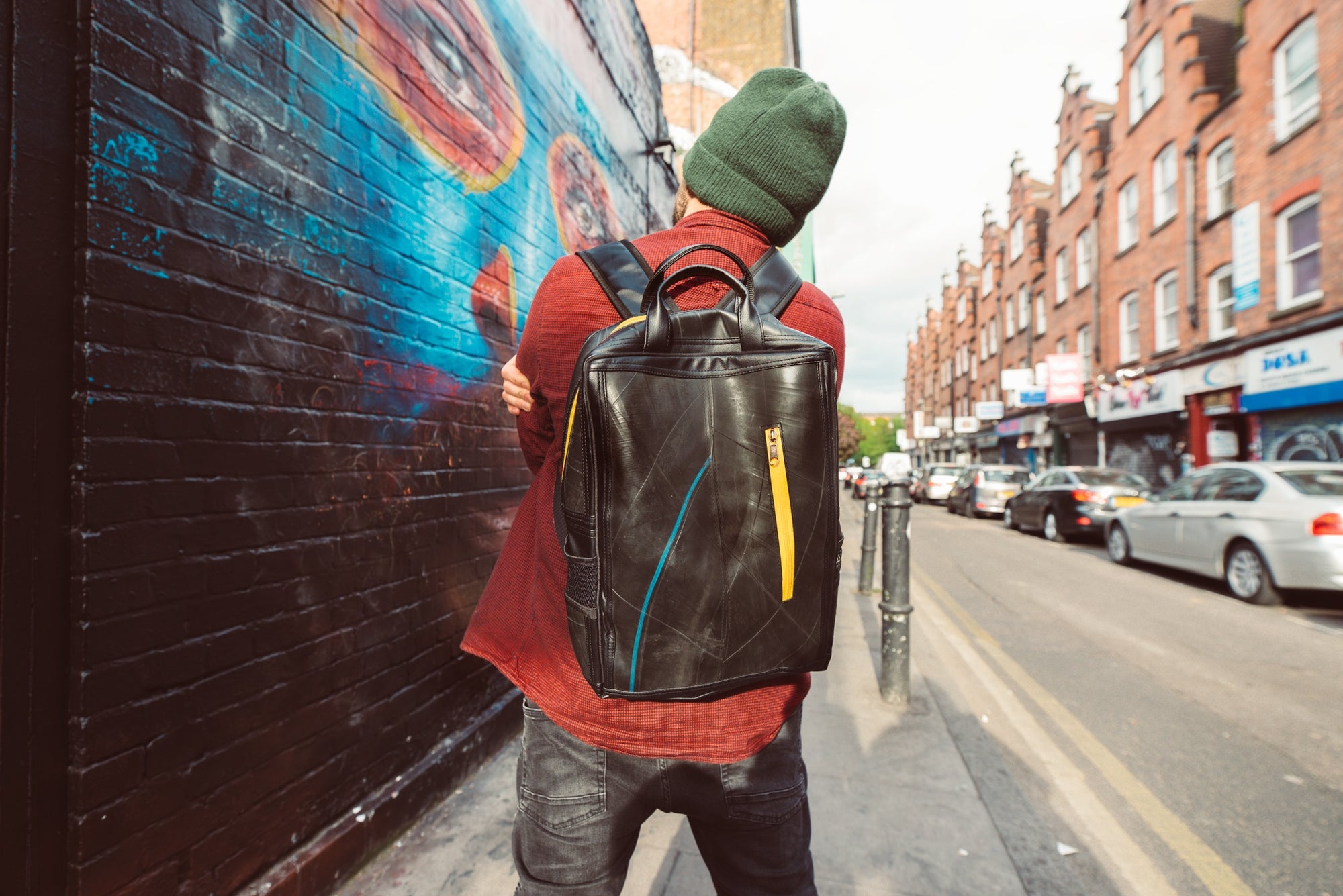 Recycled inner tube backpack